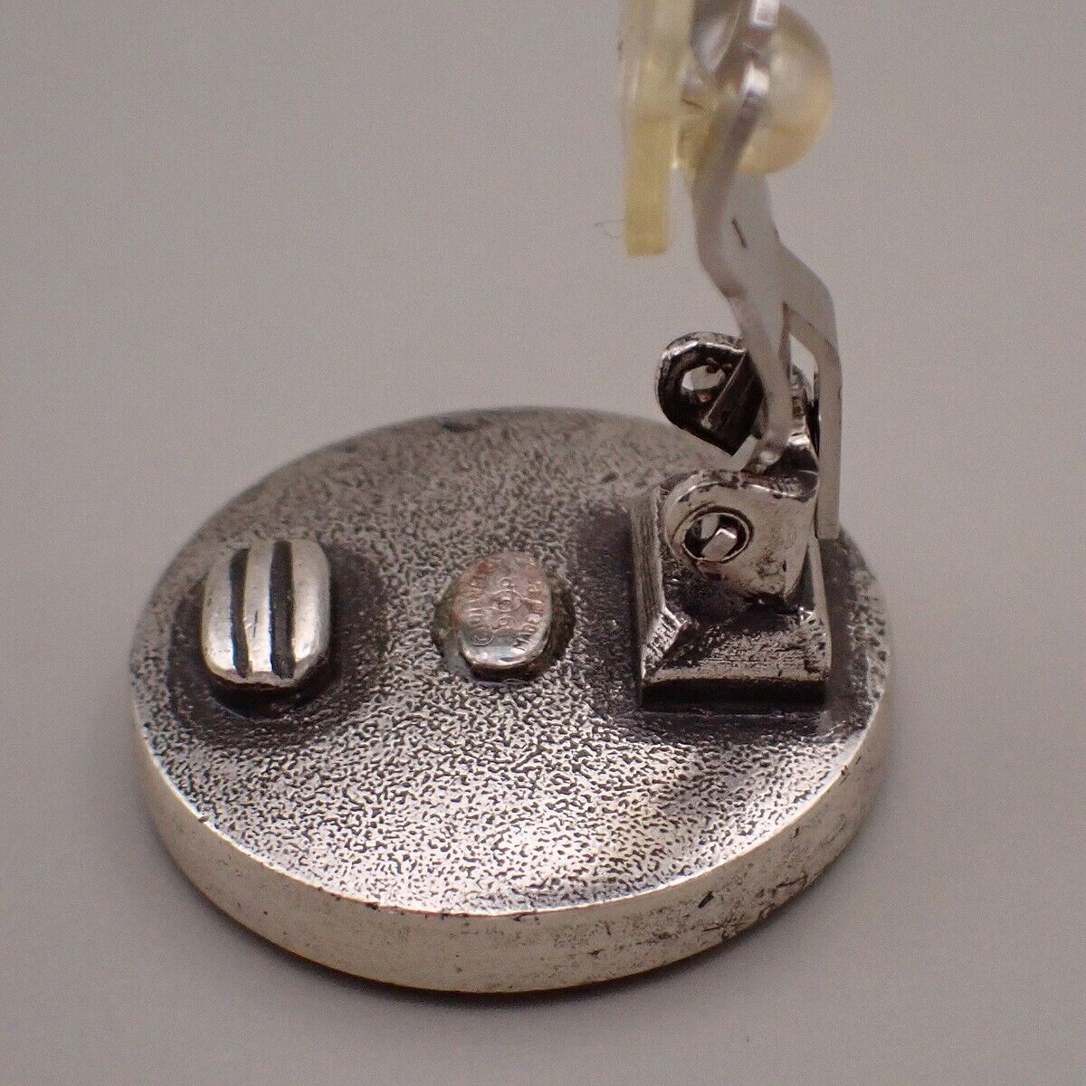 CHANEL Logo Round Button Earrings 99P Clip-On Silver Vintage Accessory 31RJ797