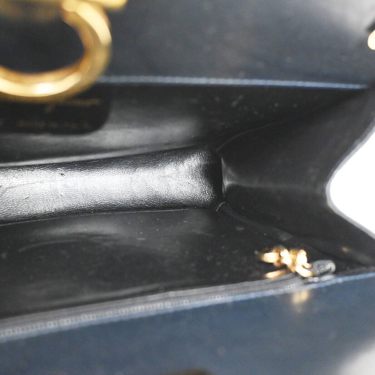 SALVATORE FERRAGAMO Chain Gancini Shoulder Bum Bag Leather Navy Gold 60SH362