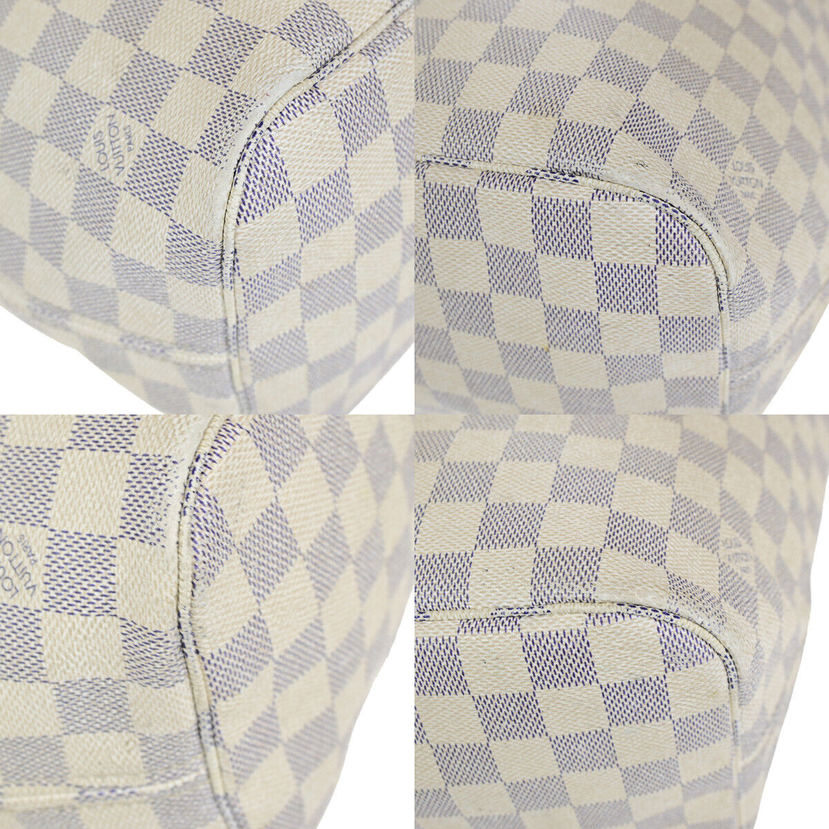 LOUIS VUITTON Neverfull MM Shoulder Tote Bag Damier Azur Leather N51107 16YG614