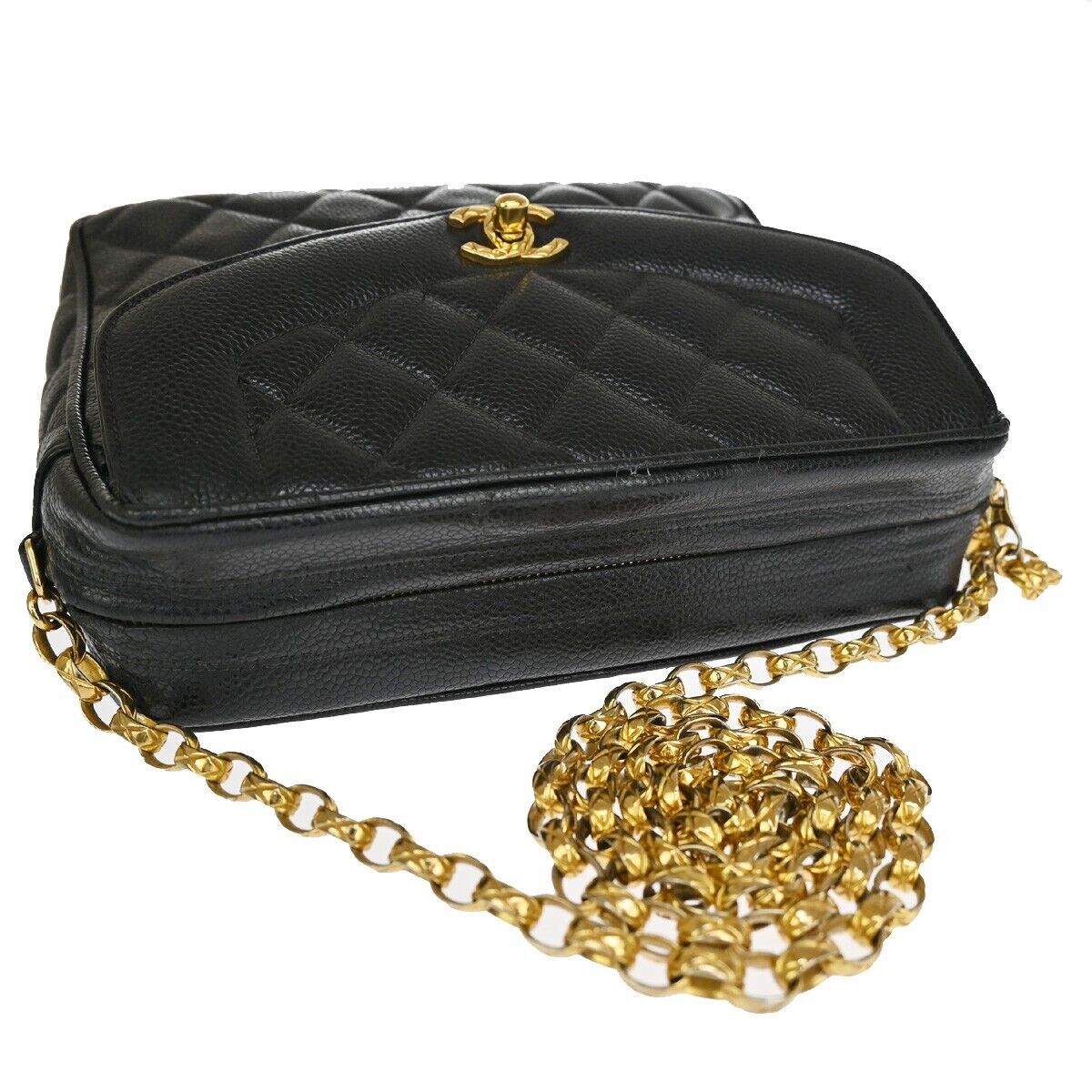 CHANEL CC Logo Chain Shoulder Bag Caviar Skin Leather Black GHW France 876RJ162