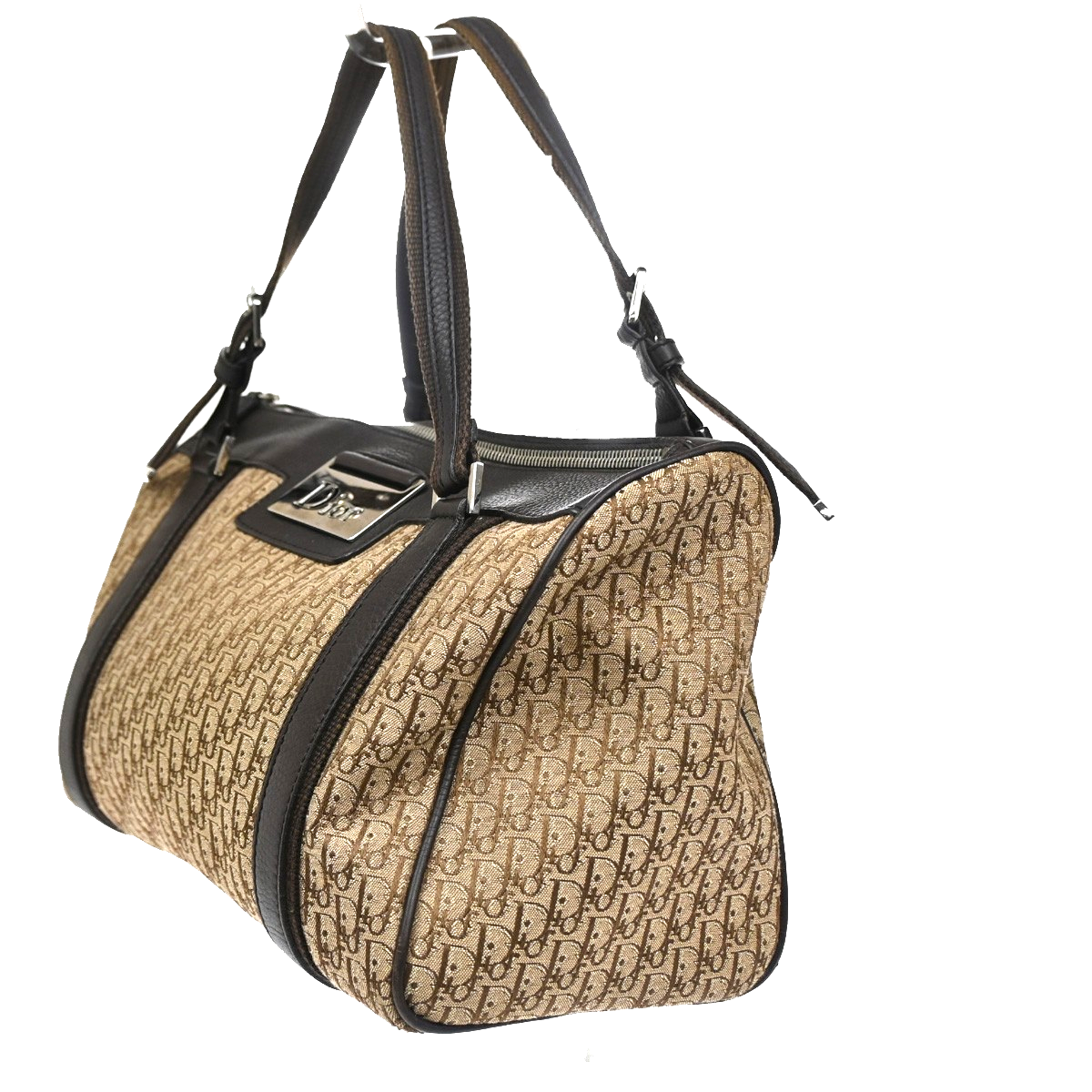 CHRISTIAN DIOR Logo Trotter Pattern Street Chic Bag Canvas Leather Beige 15CA370