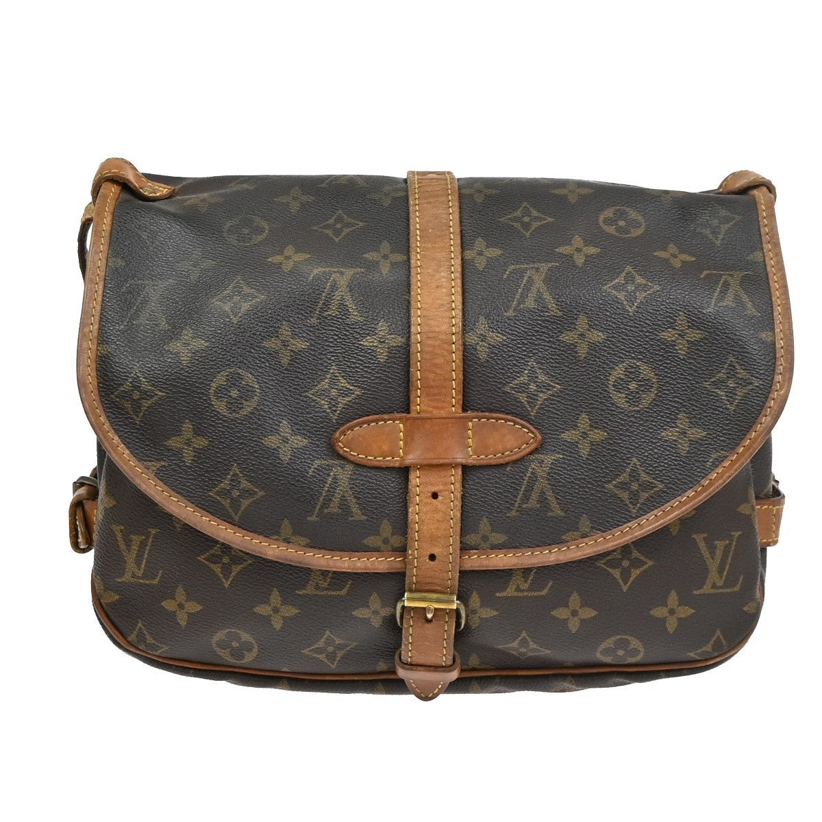 LOUIS VUITTON Logo Saumur 30 Shoulder Bag Monogram Leather Brown M42256 31YJ183
