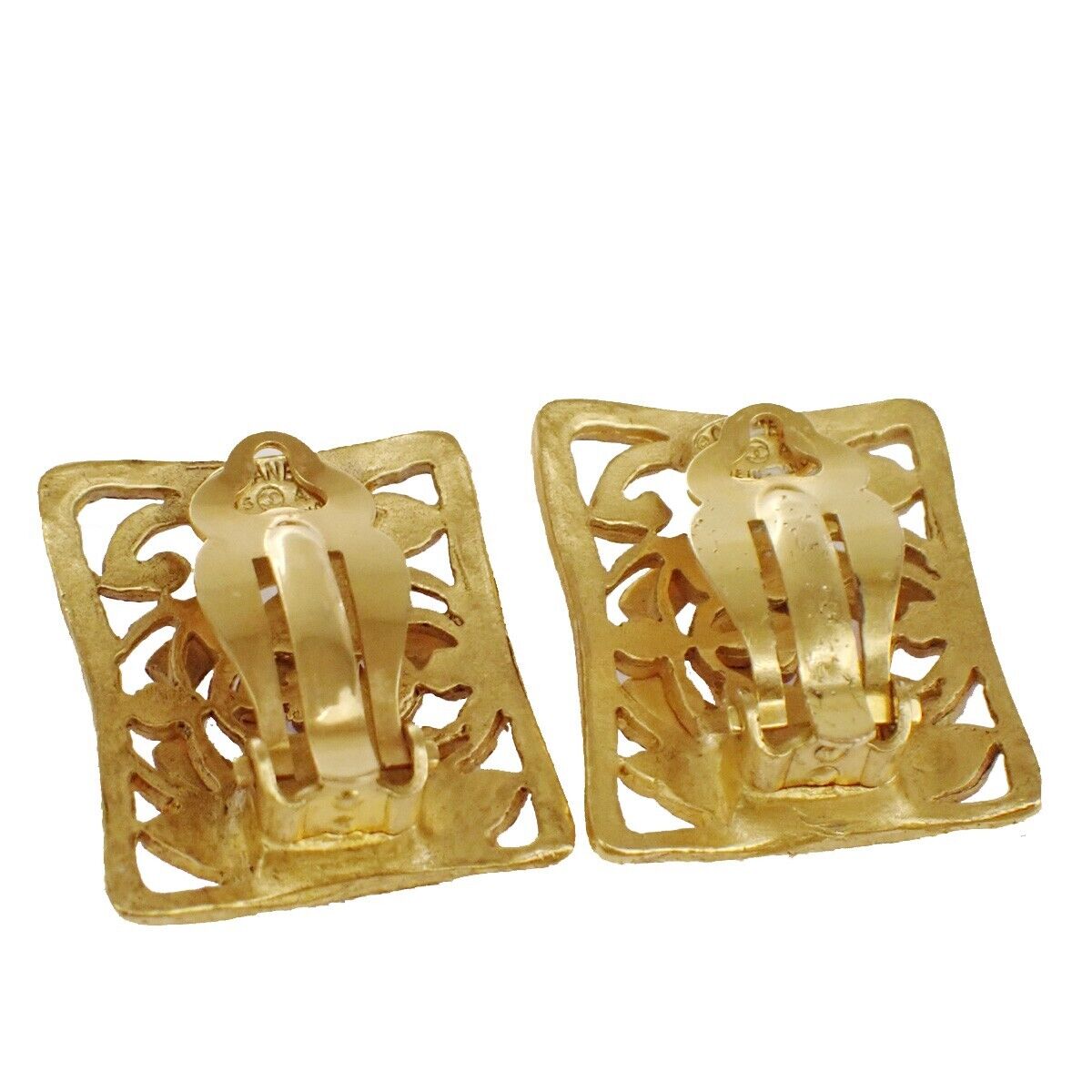 CHANEL CC Logo Earrings Square Clip-On  Gold 95A France Accessory 16RF017