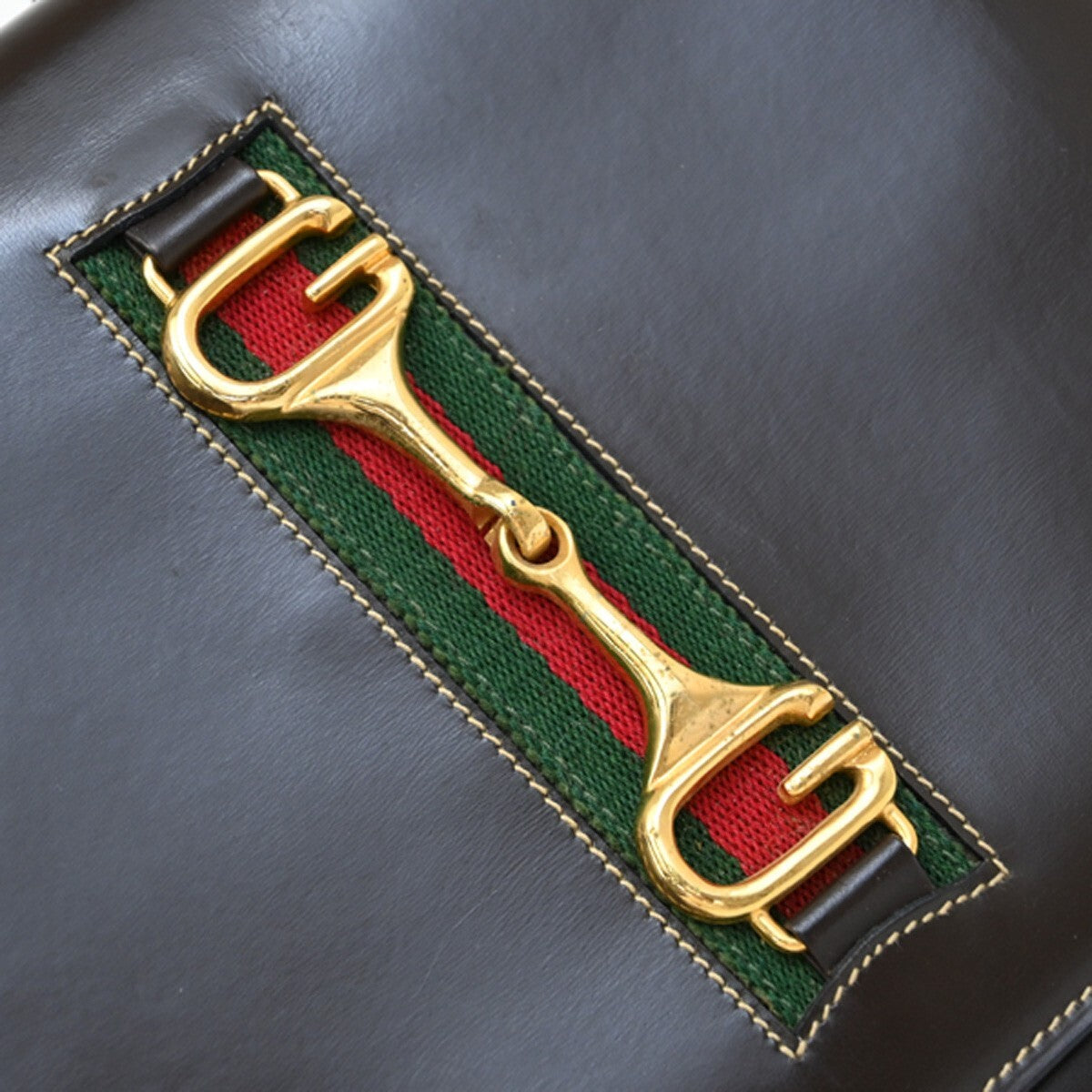 GUCCI Logo Horsebit Shoulder Hand Bag Leather Brown GHW Made in Italy 63EE368