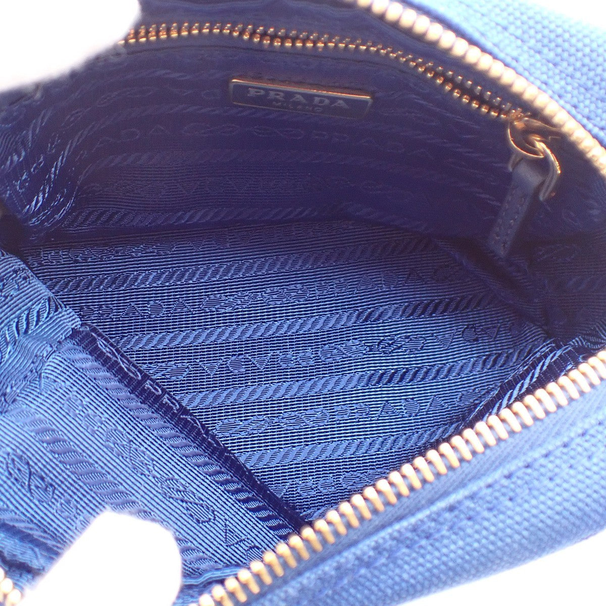 PRADA LOGO Mini Pouch Bag Canvas Blue Gold Italy 63AA135
