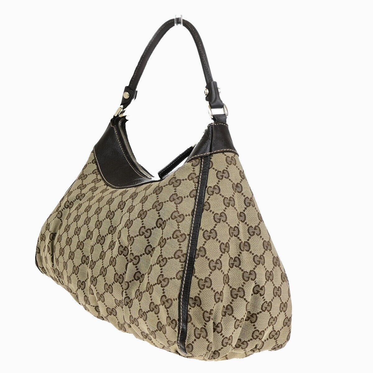 GUCCI GG Logo Abbey Shoulder Bag Canvas Leather Beige Brown Italy 32SJ138