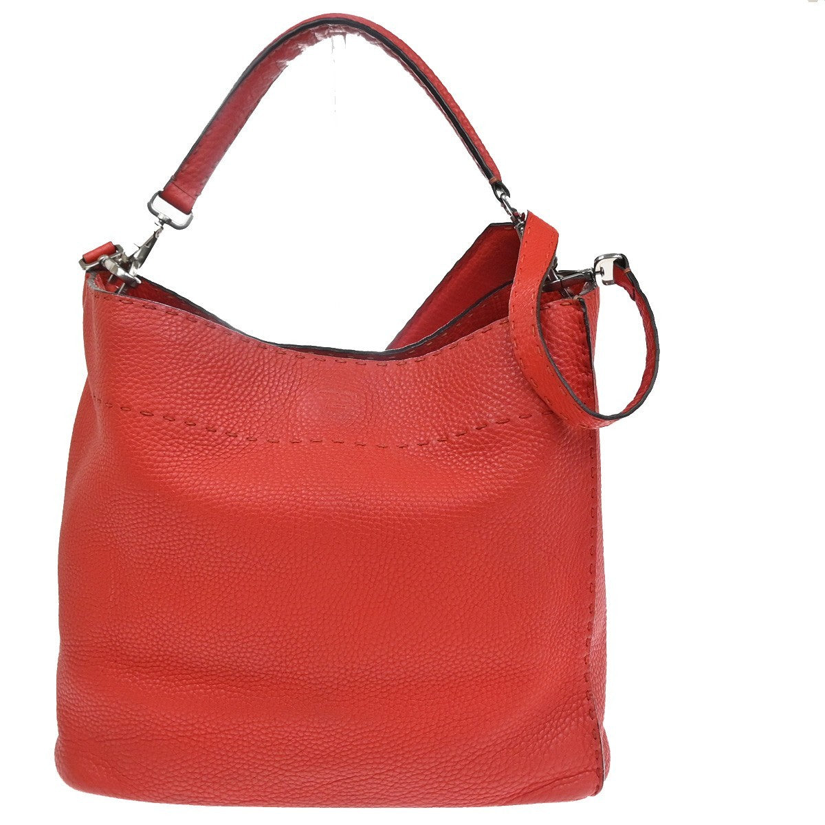 FENDI Logo Selleria Anna 2Way Shoulder Bag Leather Red SHW Italy 71YH887