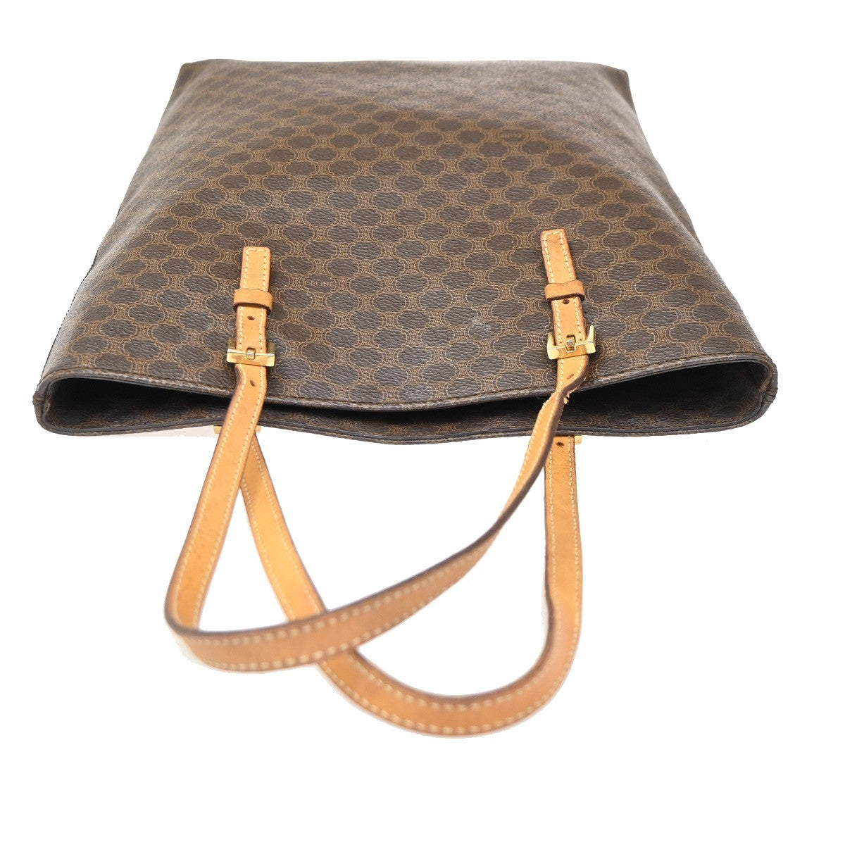 CELINE Macadam Pattern Shoulder Tote Bag Hand Bag PVC Leather Brown 69ZA096
