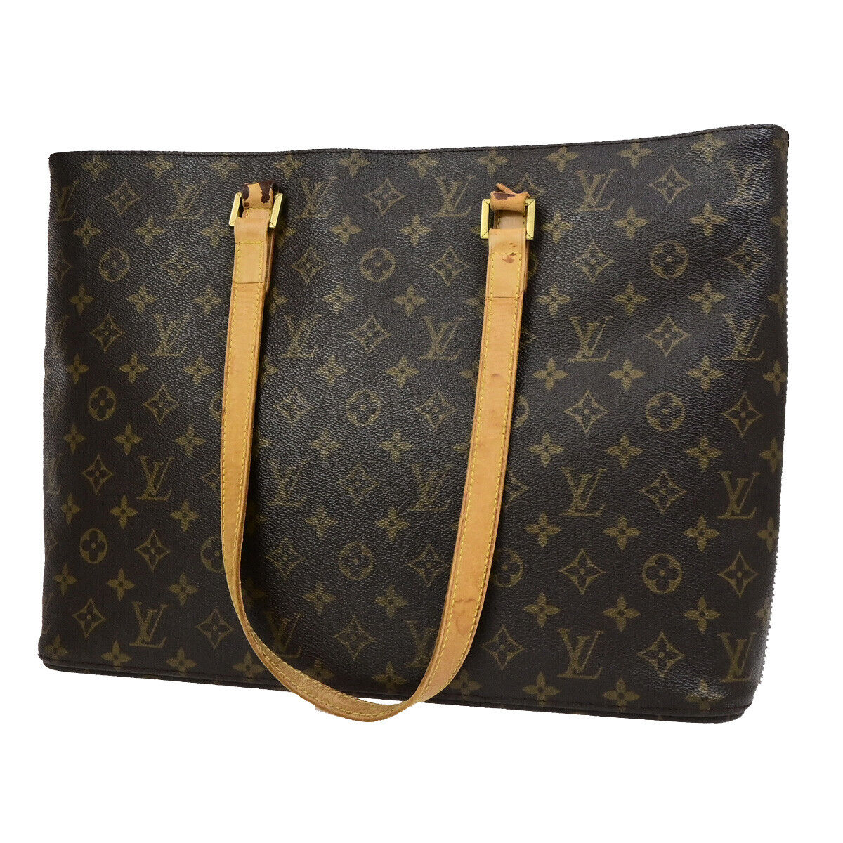 LOUIS VUITTON Logo Luco Shoulder Tote Bag Monogram Leather Brown M51155 62SJ549
