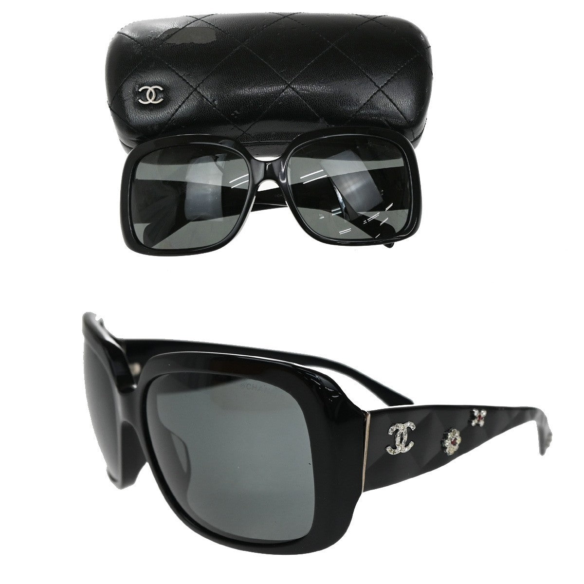 CHANEL CC Logo Sunglasses Eye Wear Rhinestone Plastic Black 5149-B-A  63RL484