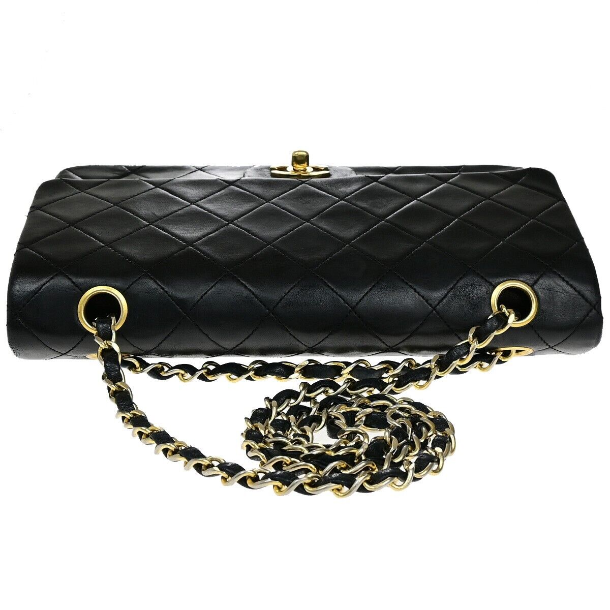 CHANEL CC Matelasse 25 Double Flap Chain Shoulder Bag Leather Black GHW 399RL022