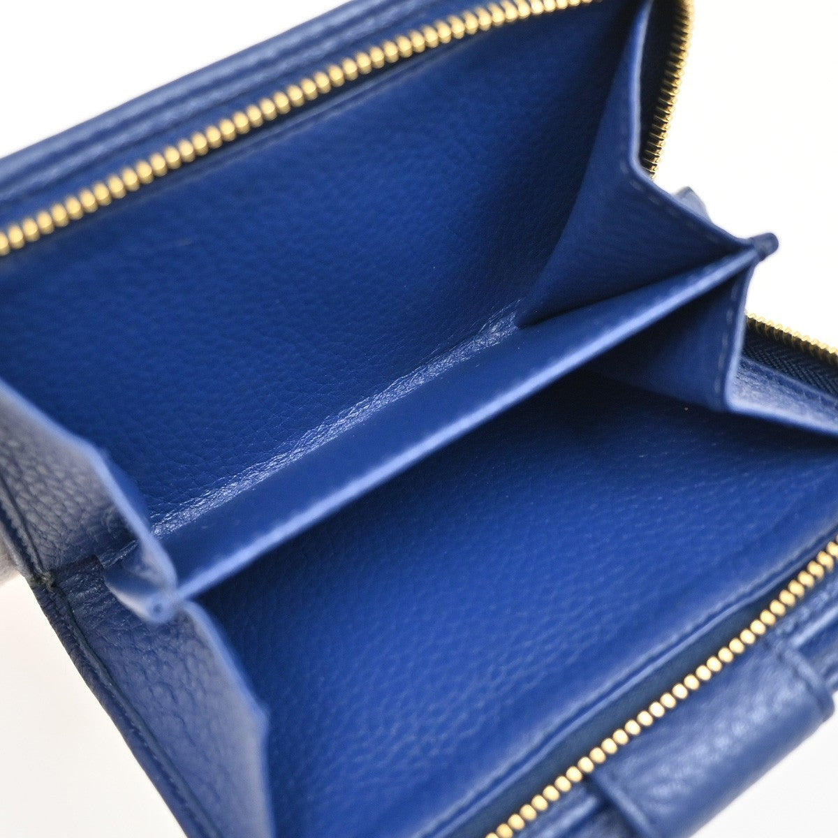 PRADA Logo Bifold Wallet Purse Vitello Leather Blue Bluette GHW Italy 88RL435
