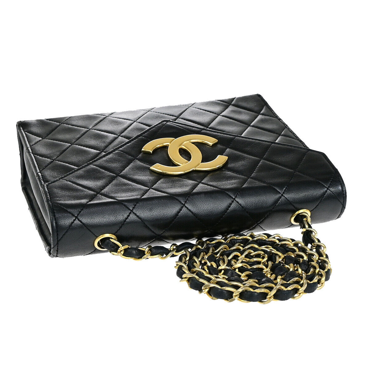 CHANEL CC Mini Matelasse Chain Shoulder Bag Leather Black GHW Vintage 641RK565