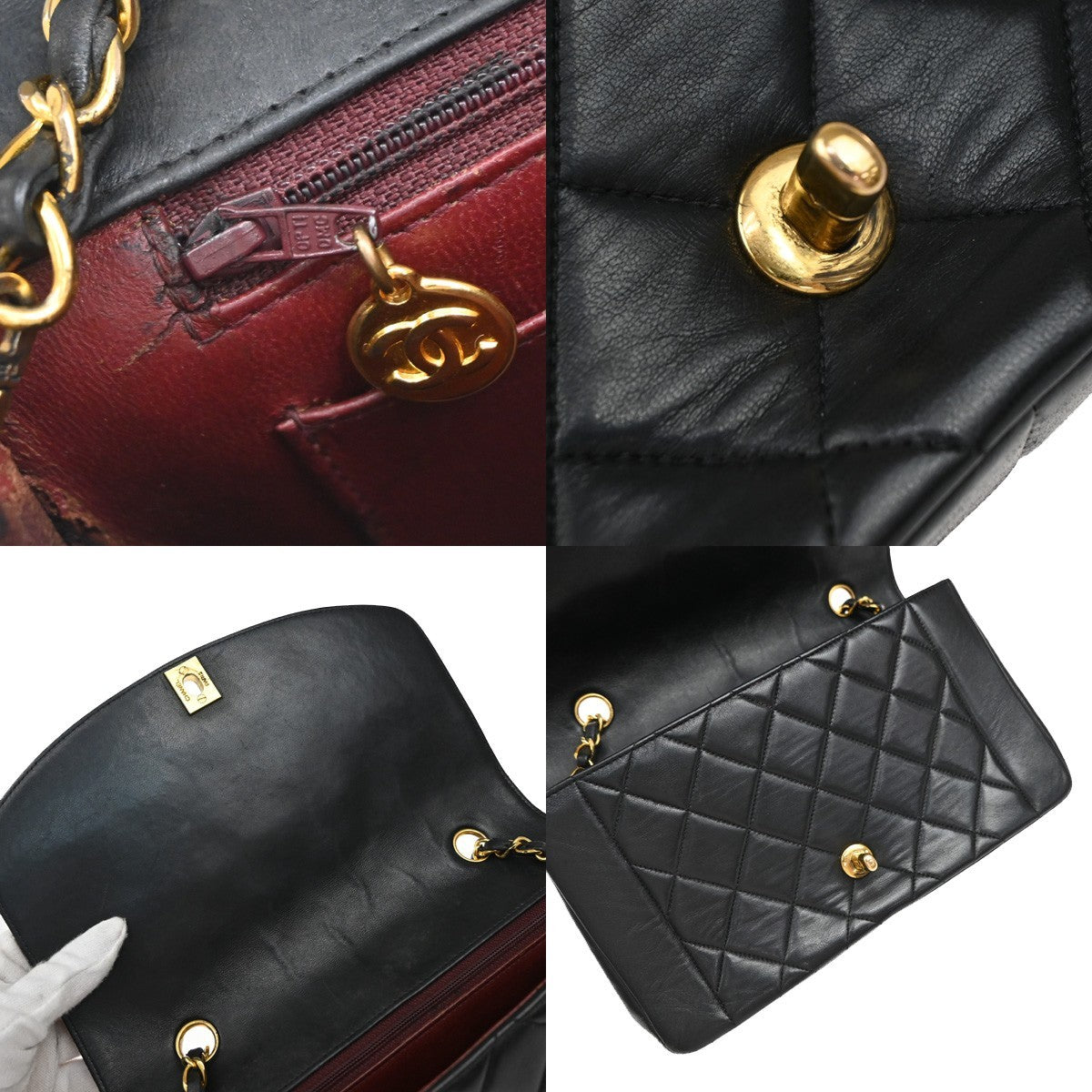 CHANEL CC Logo Diana Matelasse 25 Chain Shoulder Bag Leather Black GHW 629RF597