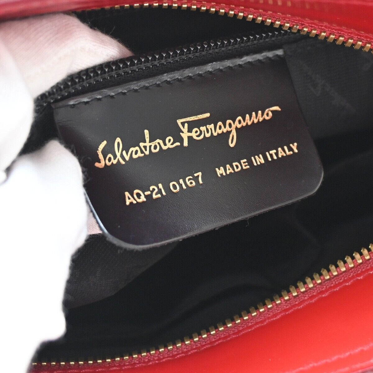 SALVATORE FERRAGAMO Logo Gancini Hand Bag Leather Red Gold Italy  66SH719