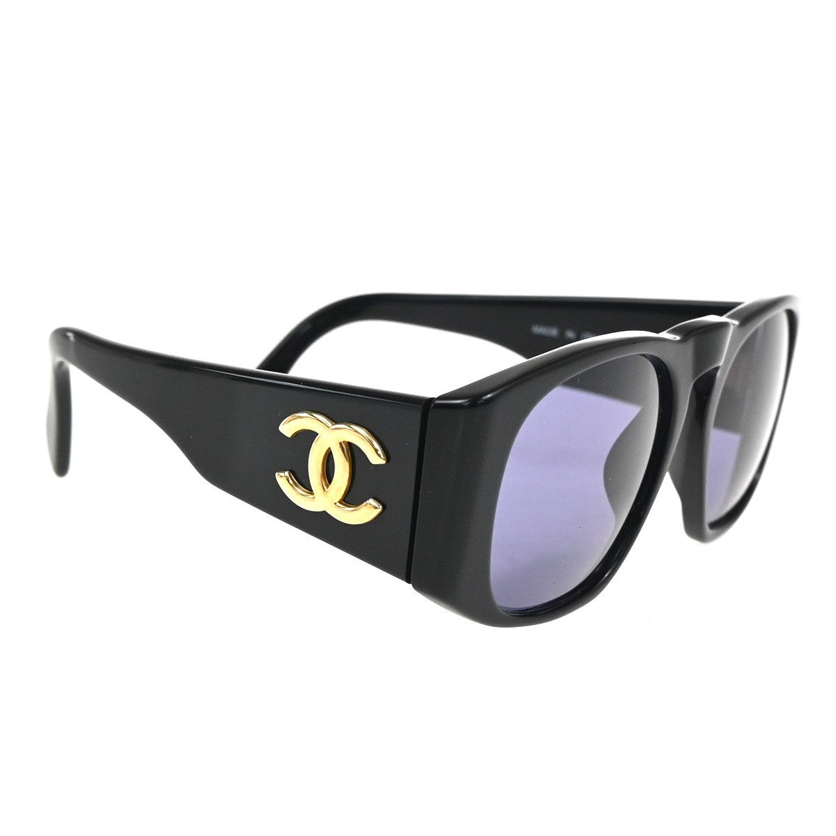 CHANEL CC Logo Sunglasses Eye Wear Plastic Black Gold Italy 01451 63RL896