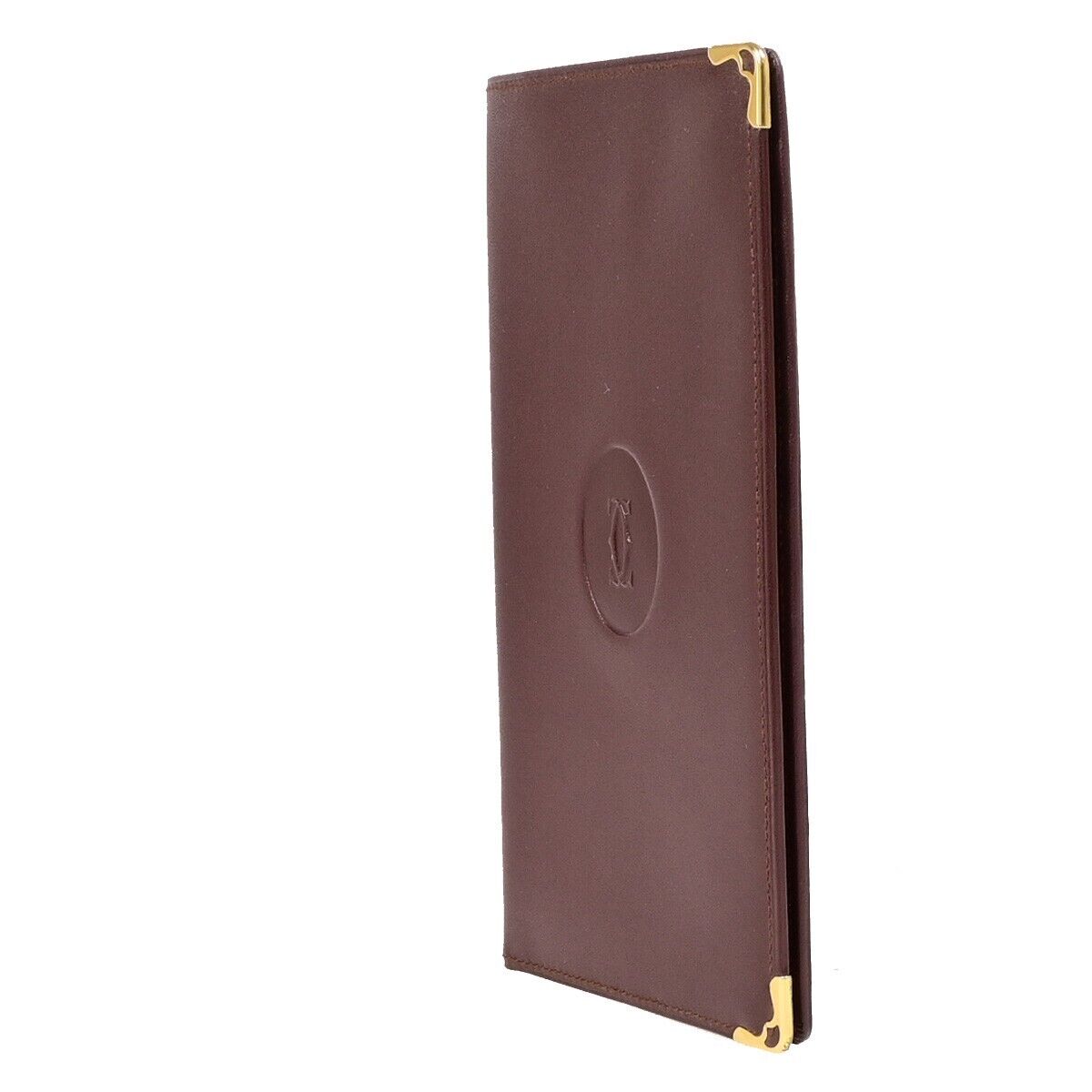 Must De Cartier 2C Logo Vertical Long Bifold Wallet Leather Bordeaux 09EB804