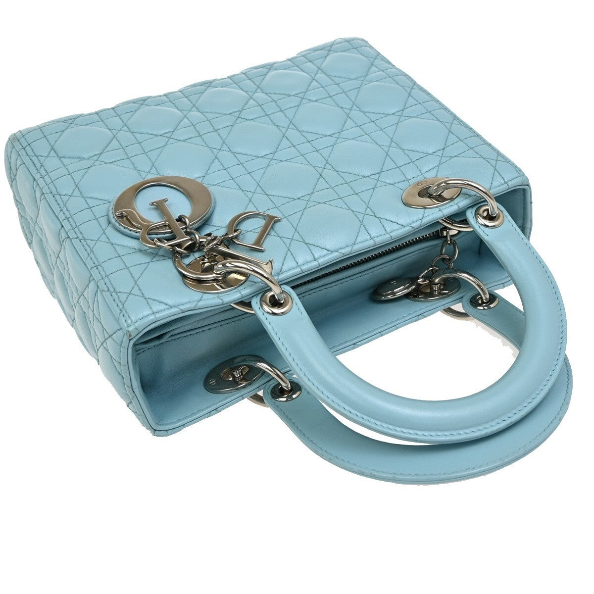 CHRISTIAN DIOR Logo Lady Cannage 2Way Shoulder Hand Bag Leather Blue 627RL153