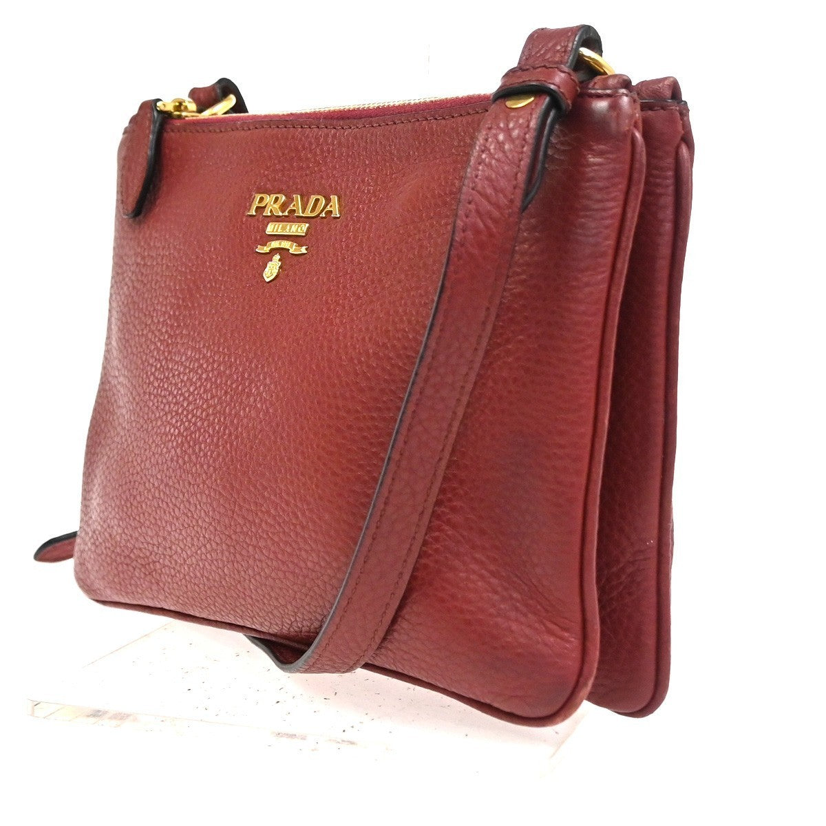 PRADA MILANO Logo Shoulder Messenger Crossbody Bag Leather GHW Red  97TA610