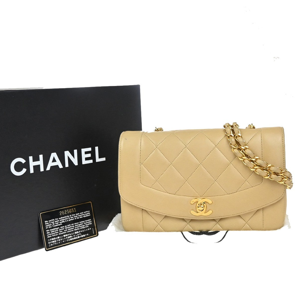 CHANEL CC Diana Matelasse 22 Chain Shoulder Bag Leather Beige Vintage 850RP130
