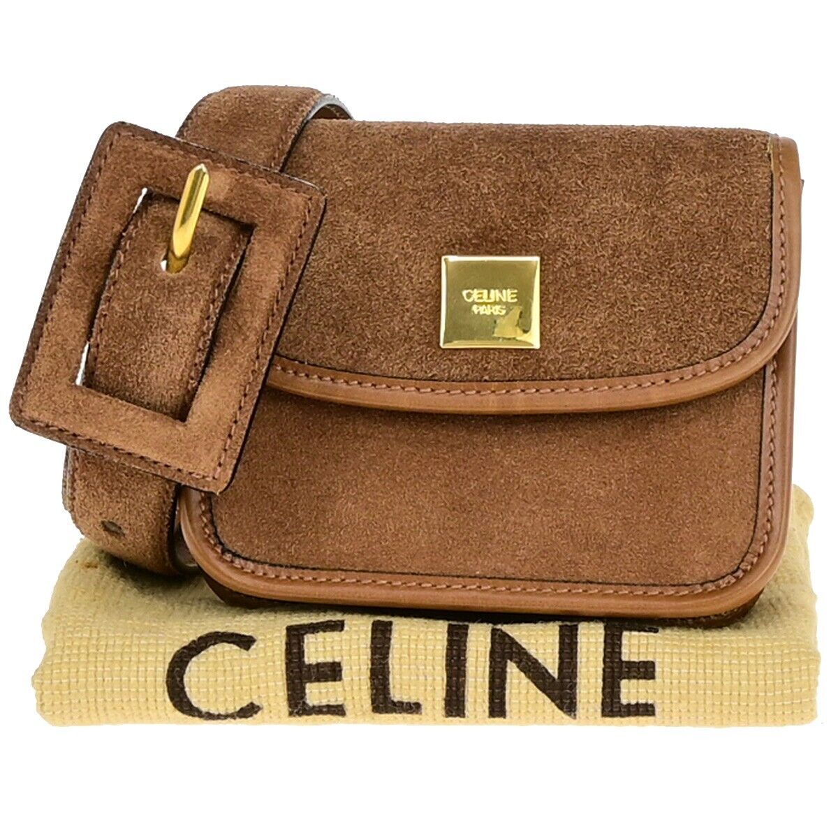 CELINE Logo Mini Bum Bag #85 Suede Leather Brown GHW Italy 68ED372
