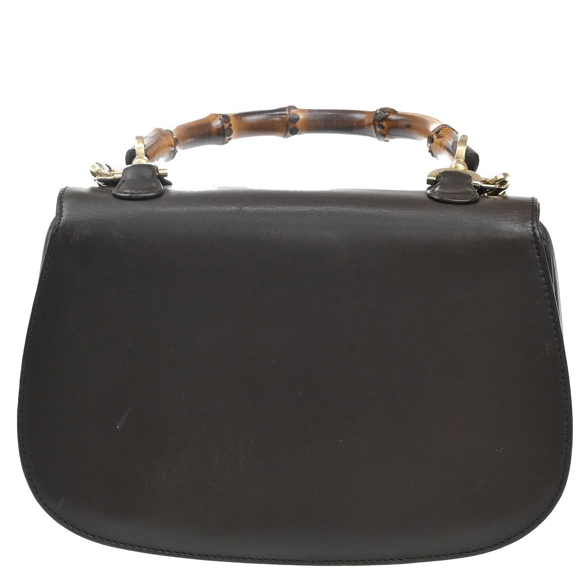 GUCCI Logo Bamboo 2Way Shoulder Hand Bag Leather Brown Gold Italy 50RF716