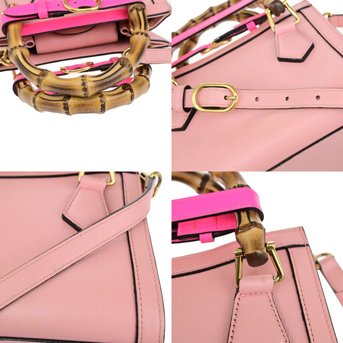 GUCCI Bamboo Diana Mini Tote 2Way Shoulder Hand Bag Leather Pink GHW 678RK731