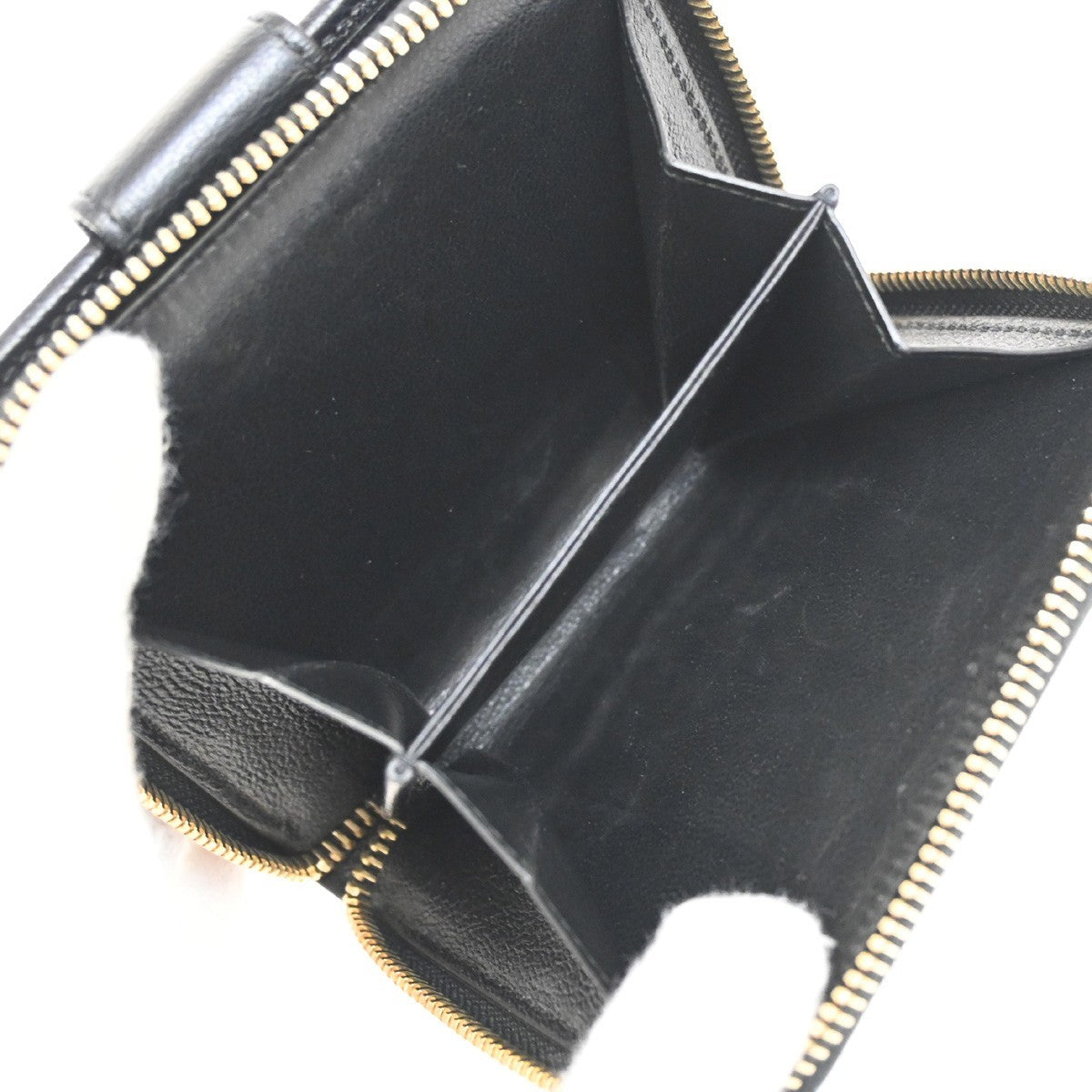 YVES SAINT LAURENT YSL Zipper Around Compact Wallet Purse Leather Black 31KA656