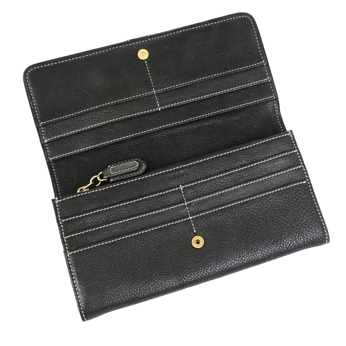 LOEWE Logo Anagram Stitch Bifold Long Wallet Purse Leather Black GHW 67SJ481