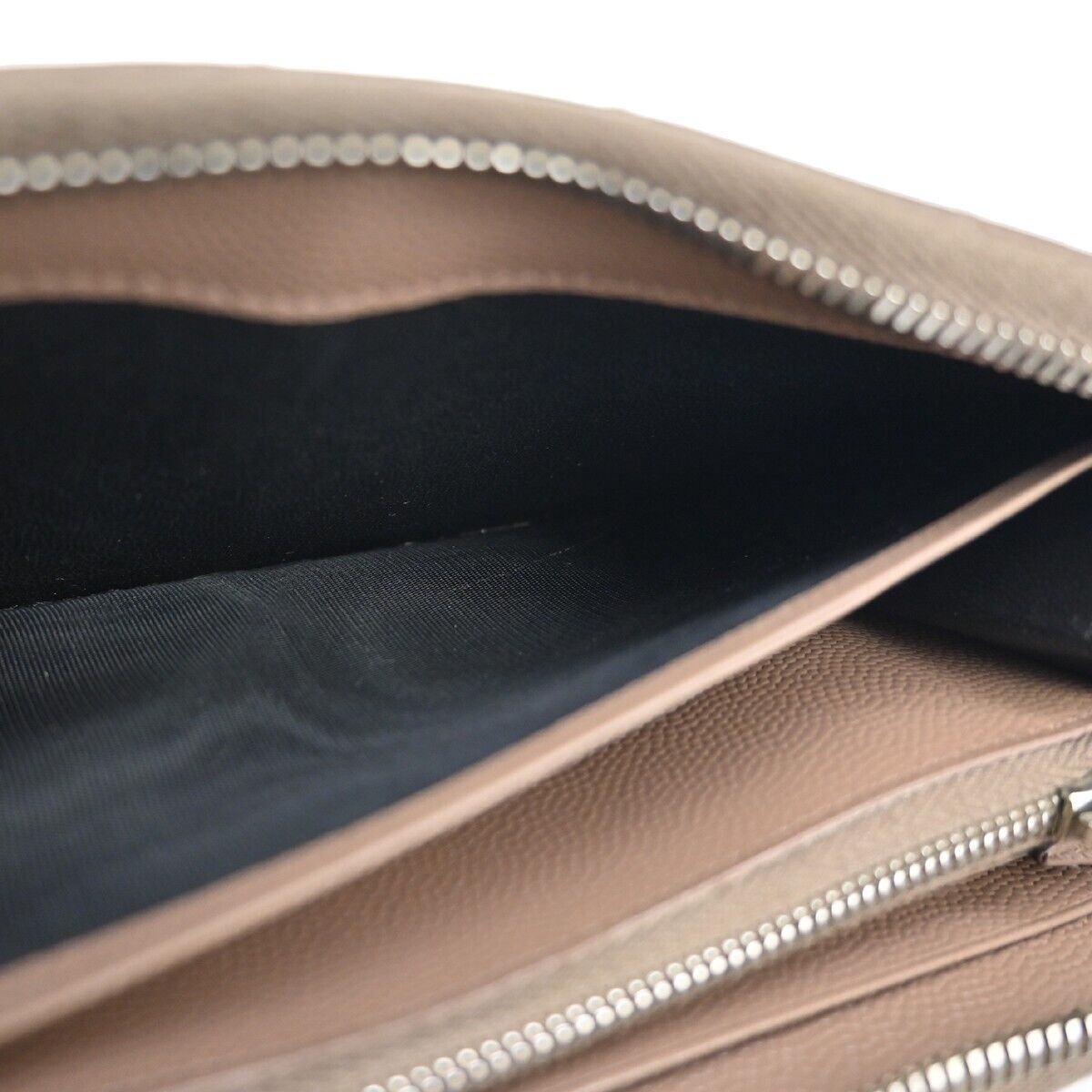 SAINT LAURENT YSL Logo Bifold Zipper Wallet Purse Leather Brown Italy 64EA259