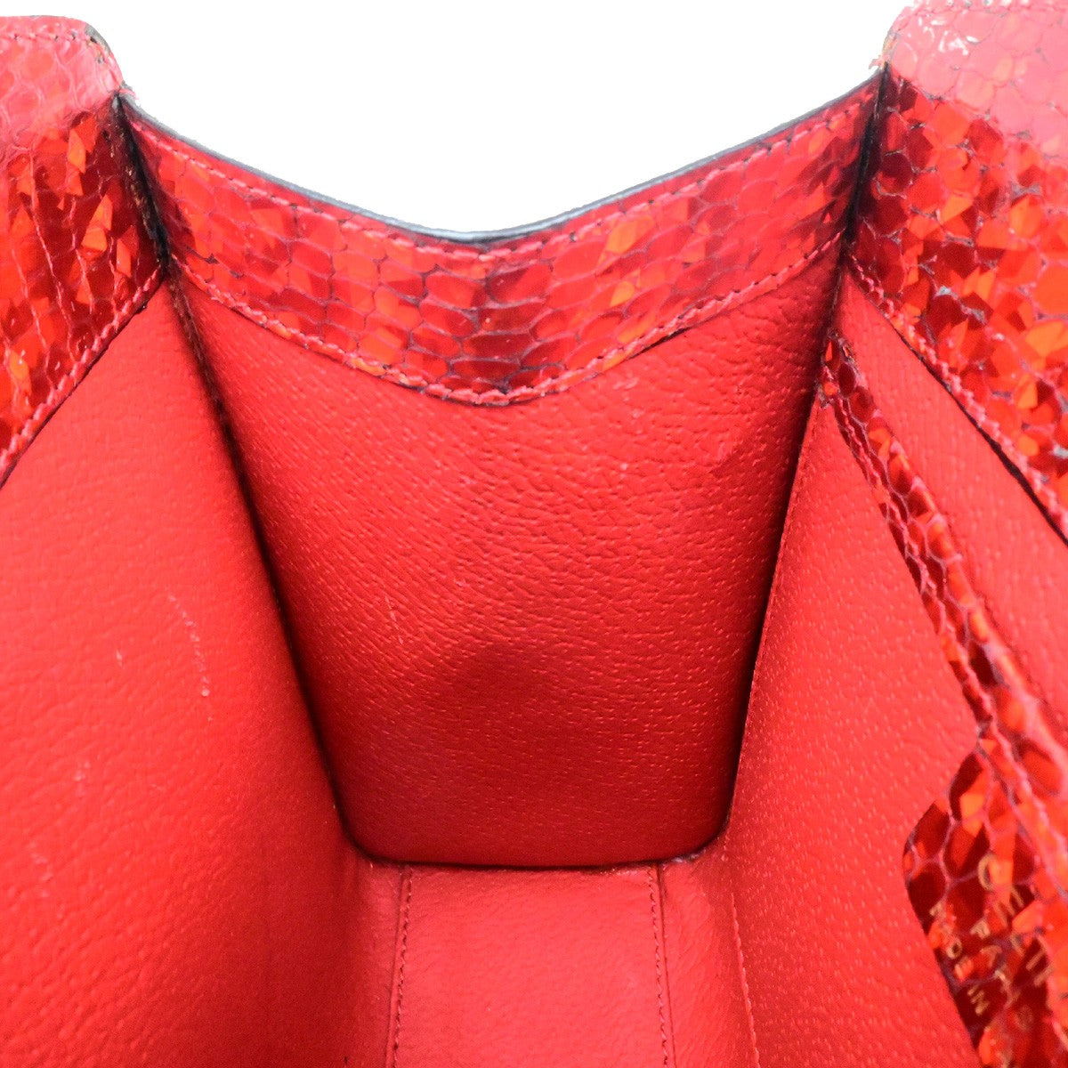 CELINE Logo Shoulder Bag Exotic Leather Red GHW Italy 65YH034