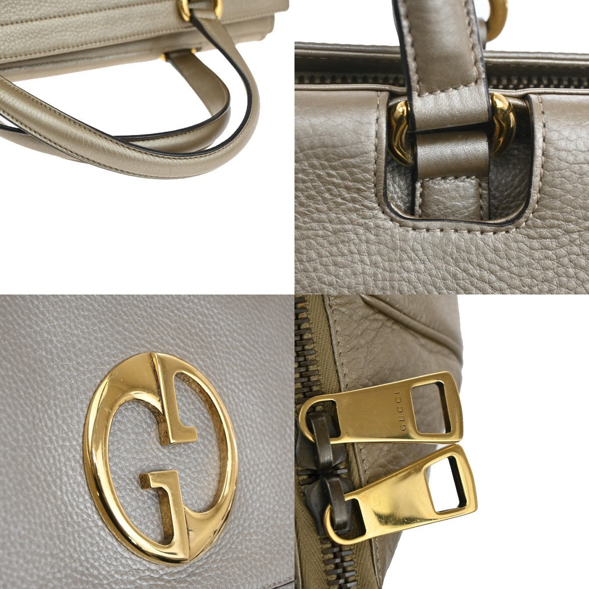 GUCCI Logo Double G  Hand Bag Metallic Leather Gold GHW Italy 77KB882