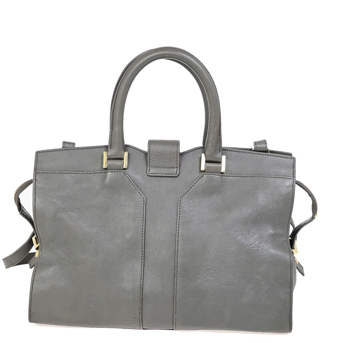 YVES SAINT LAURENT YSL 2Way Cabas Chyc Hand Shoulder Bag Leather Gray 35SH912