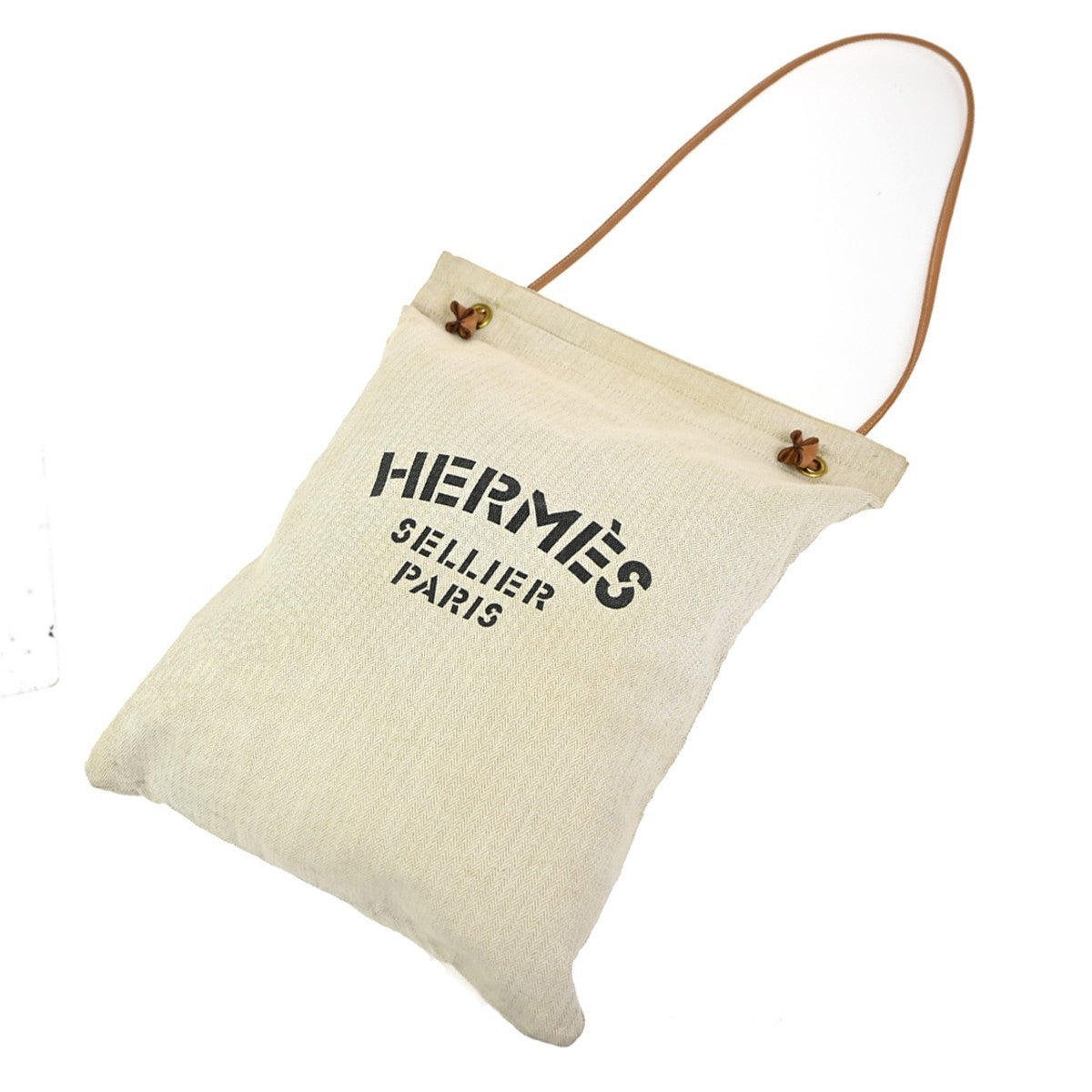 HERMES Logo Aline Shoulder Bag Toile Chevrons 100% Cotton Leather Beige 80YJ012