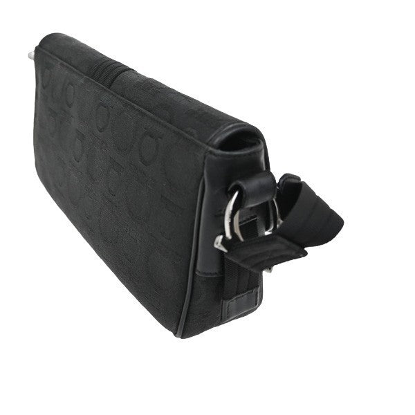 SALVATORE FERRAGAMO Gancini Shoulder bag Canvas Leather Black Italy SHW 62TA413
