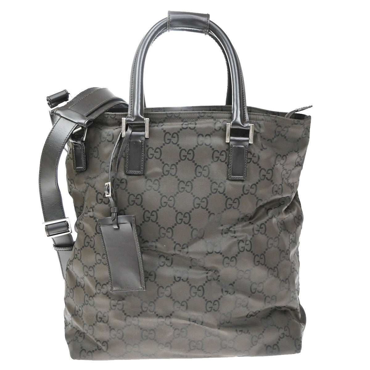 GUCCI Logo GG Pattern 2Way Hand Bag Nylon Leather Brown SHW Italy 02YJ172