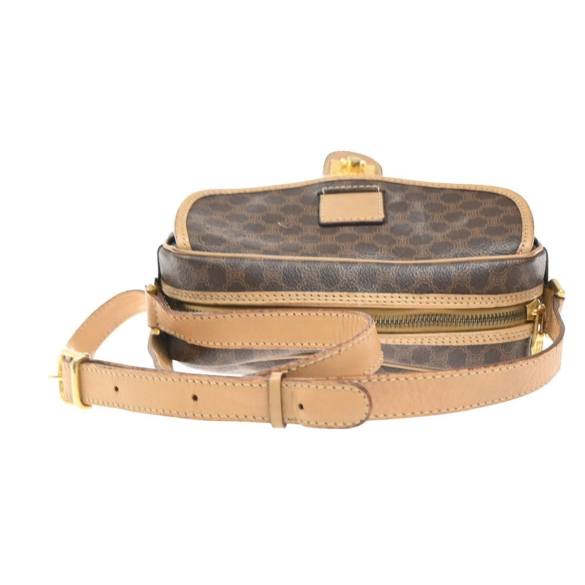 CELINE Logo Macadam Pattern Shoulder Bag PVC Leather Brown GHW Italy 67MA399