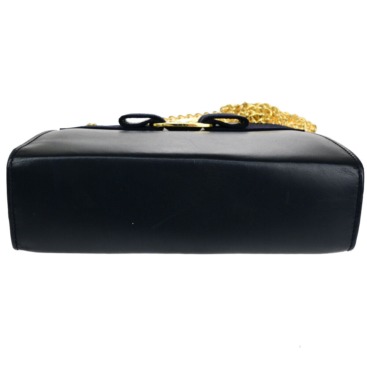SALVATORE FERRAGAMO Vara Mini Chain Shoulder Bag Leather Navy Blue GHW 69YF494