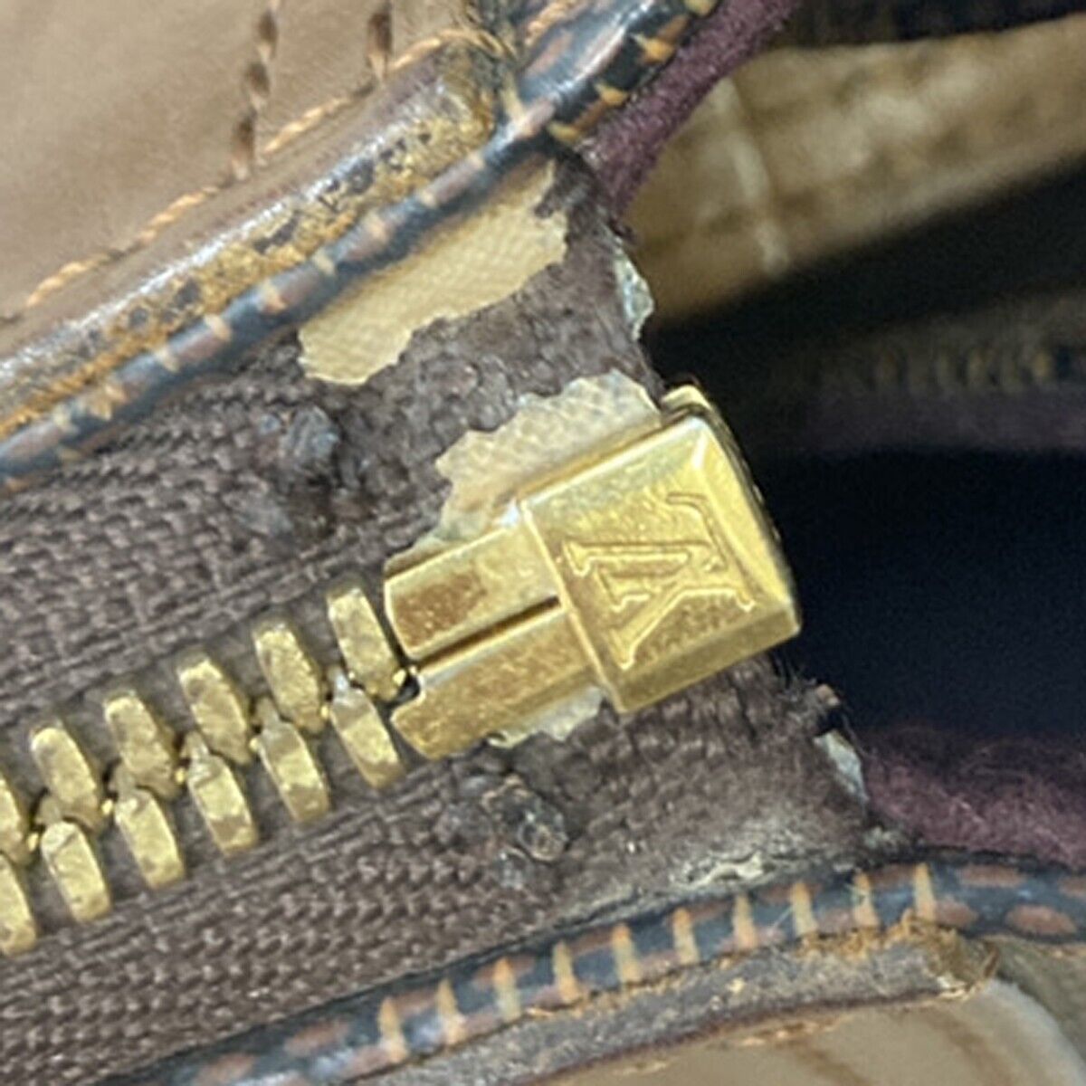 LOUIS VUITLOUIS LV Logo Greenwich Hand Bag Damier Leather Brown N41337 79ED031