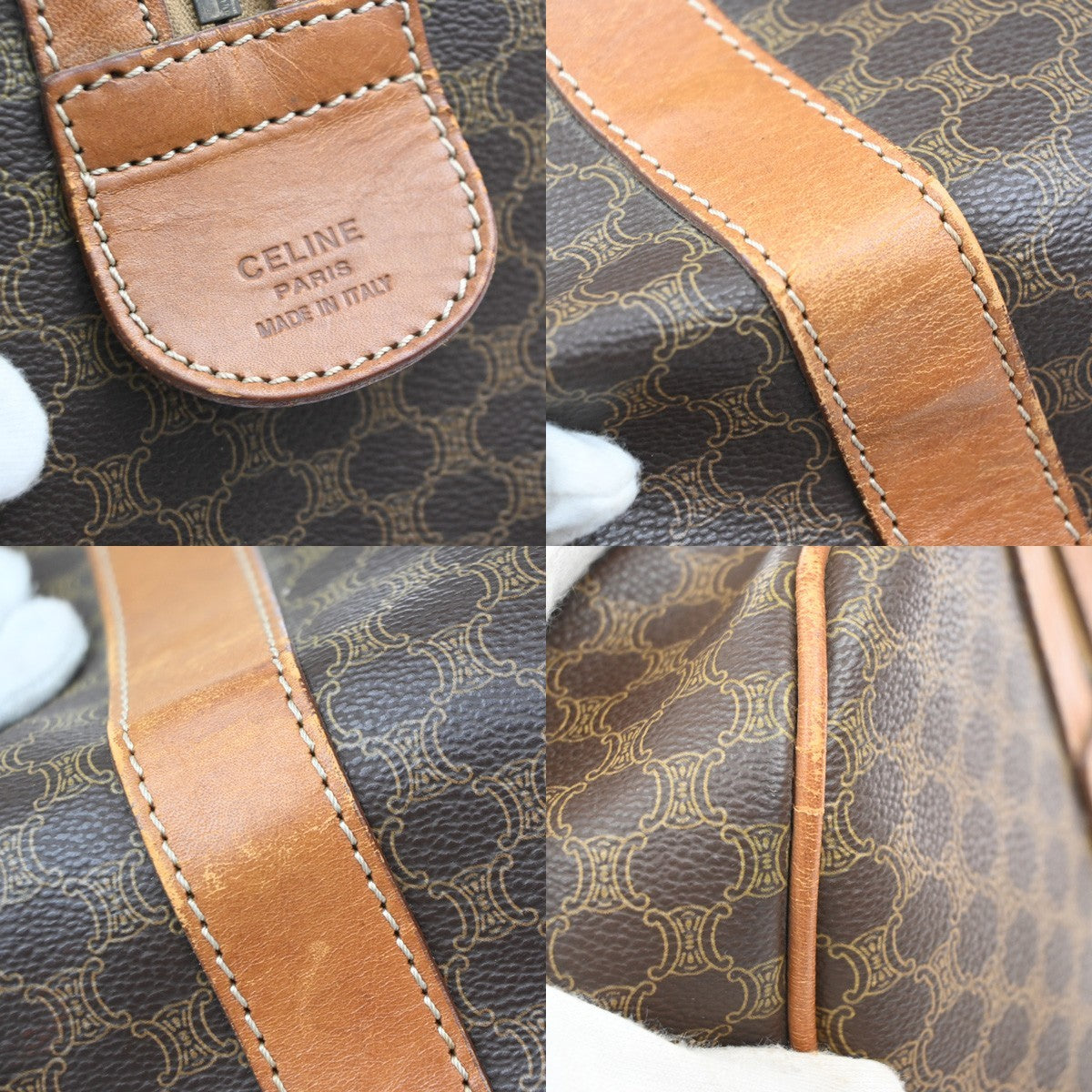CELINE Logo Macadam Pattern Boston Hand Bag PVC Leather Brown Italy 63MA616