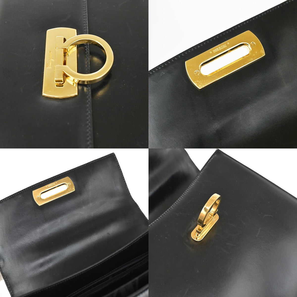 SALVATORE FERRAGAMO Logo Gancini 2Way Hand Bag Leather Black GHW Italy 76YJ206