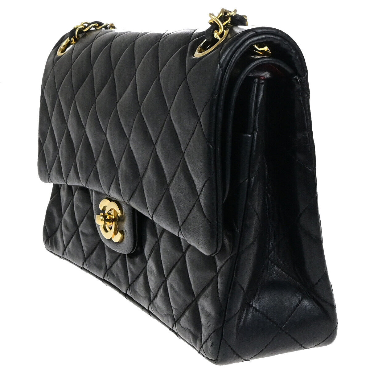 CHANEL CC Matelasse 25 Double Flap Chain Shoulder Bag Leather Black GHW 351RK767