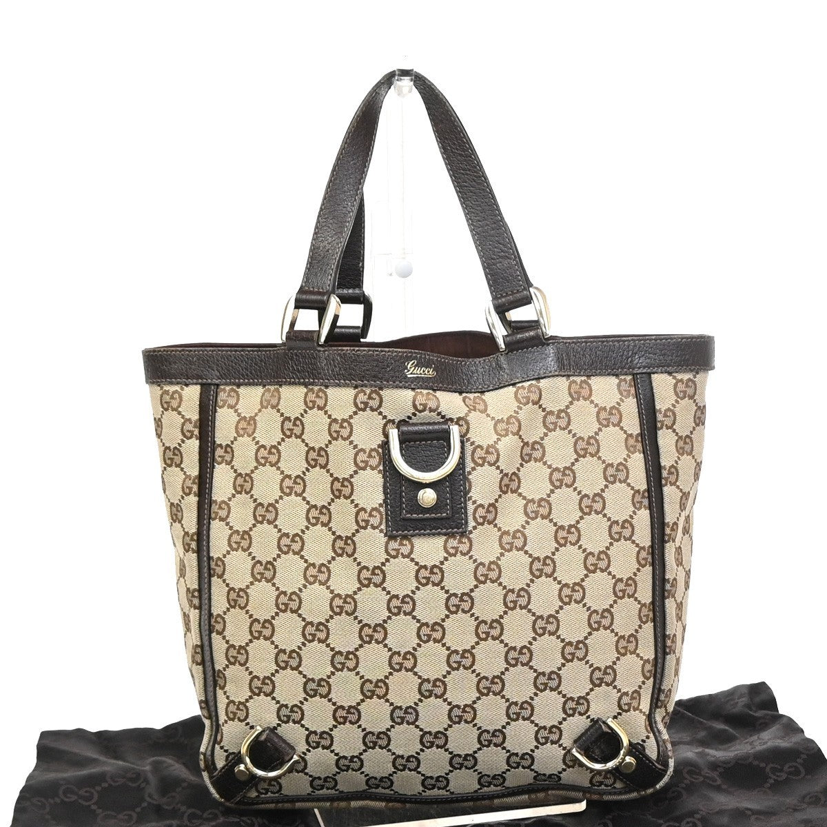 GUCCI GG Pattern Abbey D-Ring Hand Bag Canvas Leather Brown GHW Italy 31KC675