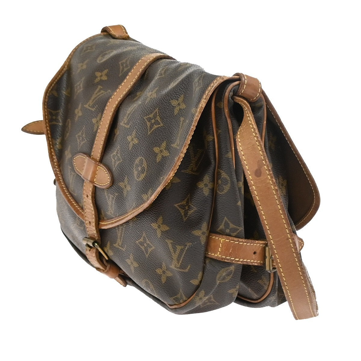 LOUIS VUITTON Logo Saumur 30 Shoulder Bag Monogram Leather Brown M42256 69YJ054