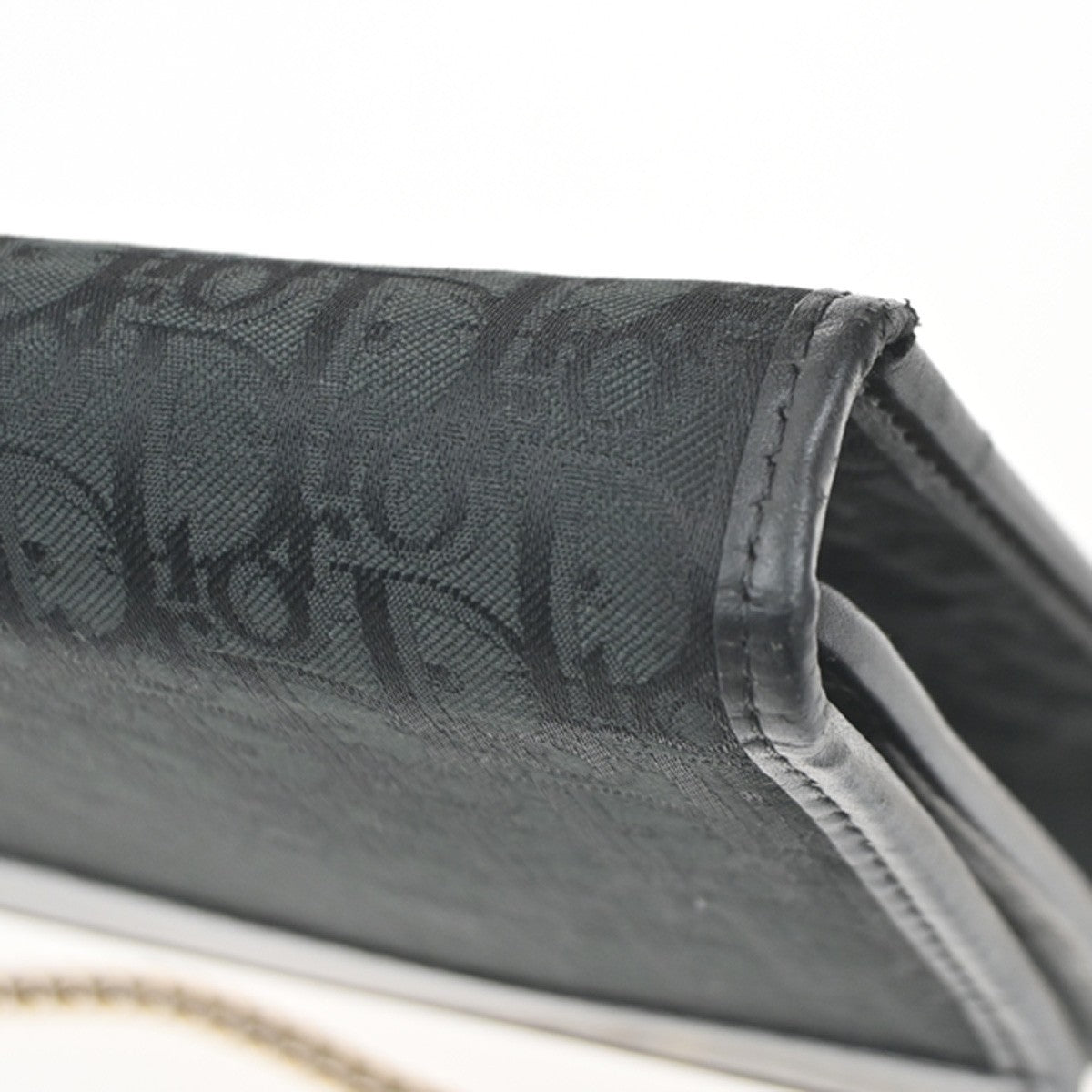 CHRISTIAN DIOR Trotter Pattern 2way Clutch Hand Bag Canvas Leather Black 38KC787