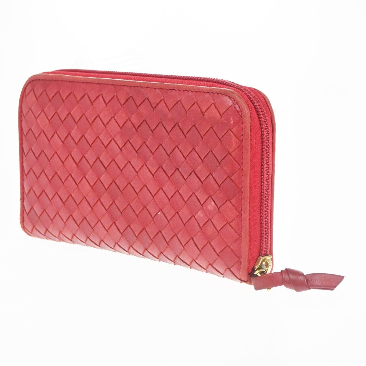 BOTTEGA VENETA Logo Intrecciato Zip Around Long Wallet Leather Red Italy 02CA741