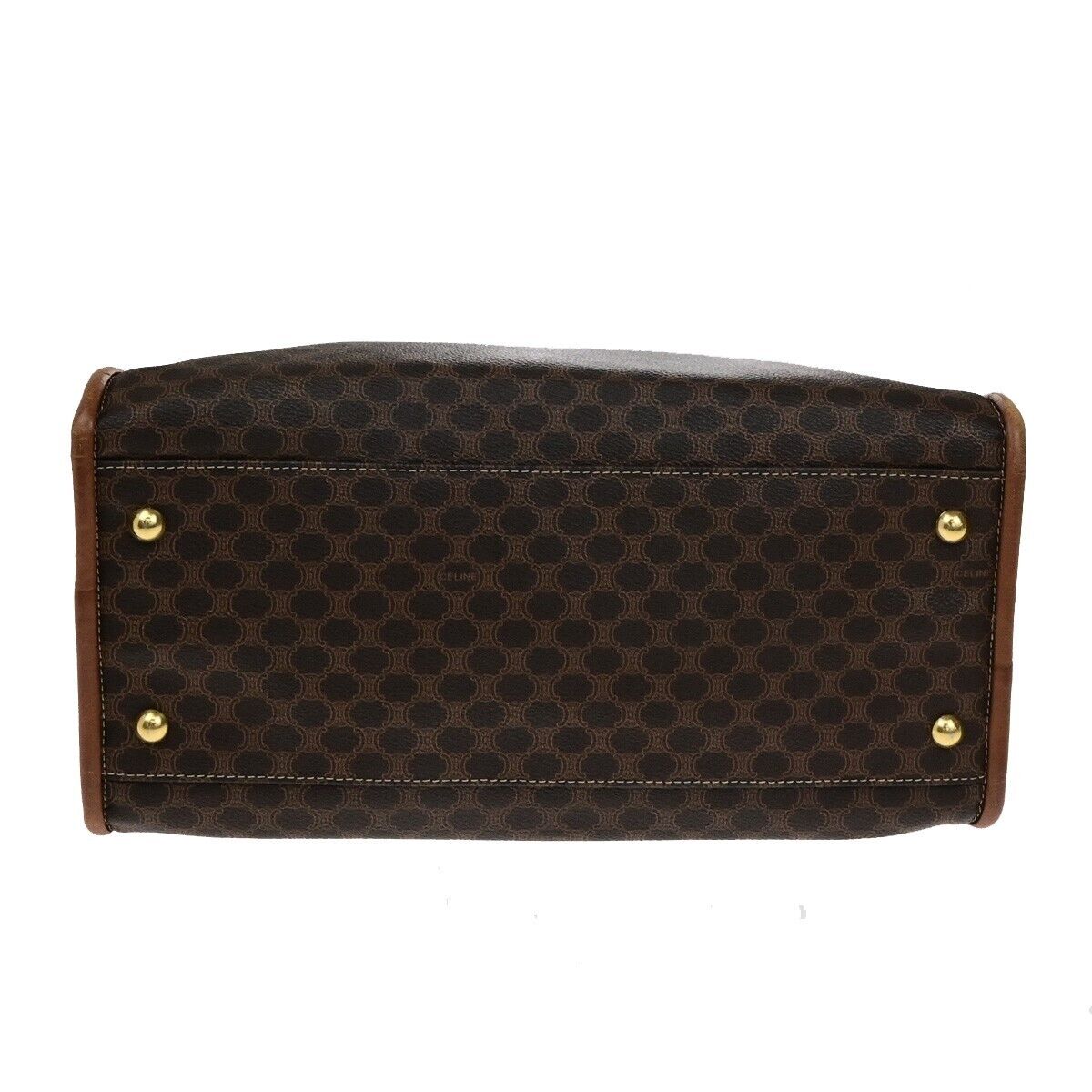 CELINE Circle Logo Macadam Pattern Shoulder Hand Bag PVC Leather Brown 33ED943