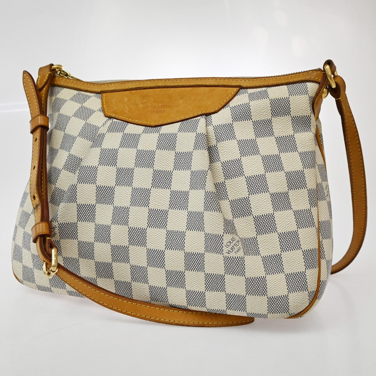 LOUIS VUITTON Siracusa PM Shoulder Bag Damier Azur Leather White N41113 16KB689
