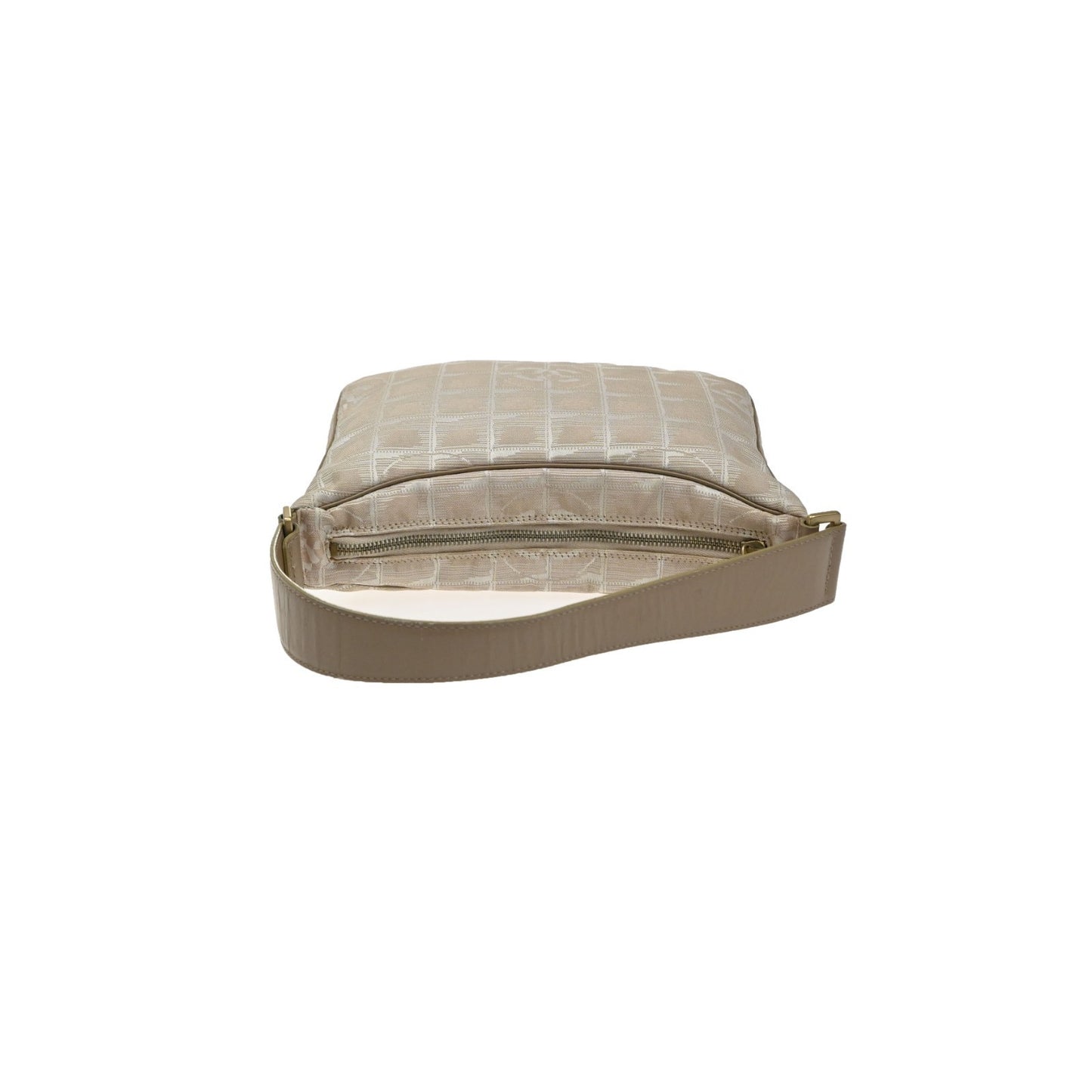 CHANEL CC Logo New Travel Line Shoulder Bag Nylon Leather Beige Italy 80MA662