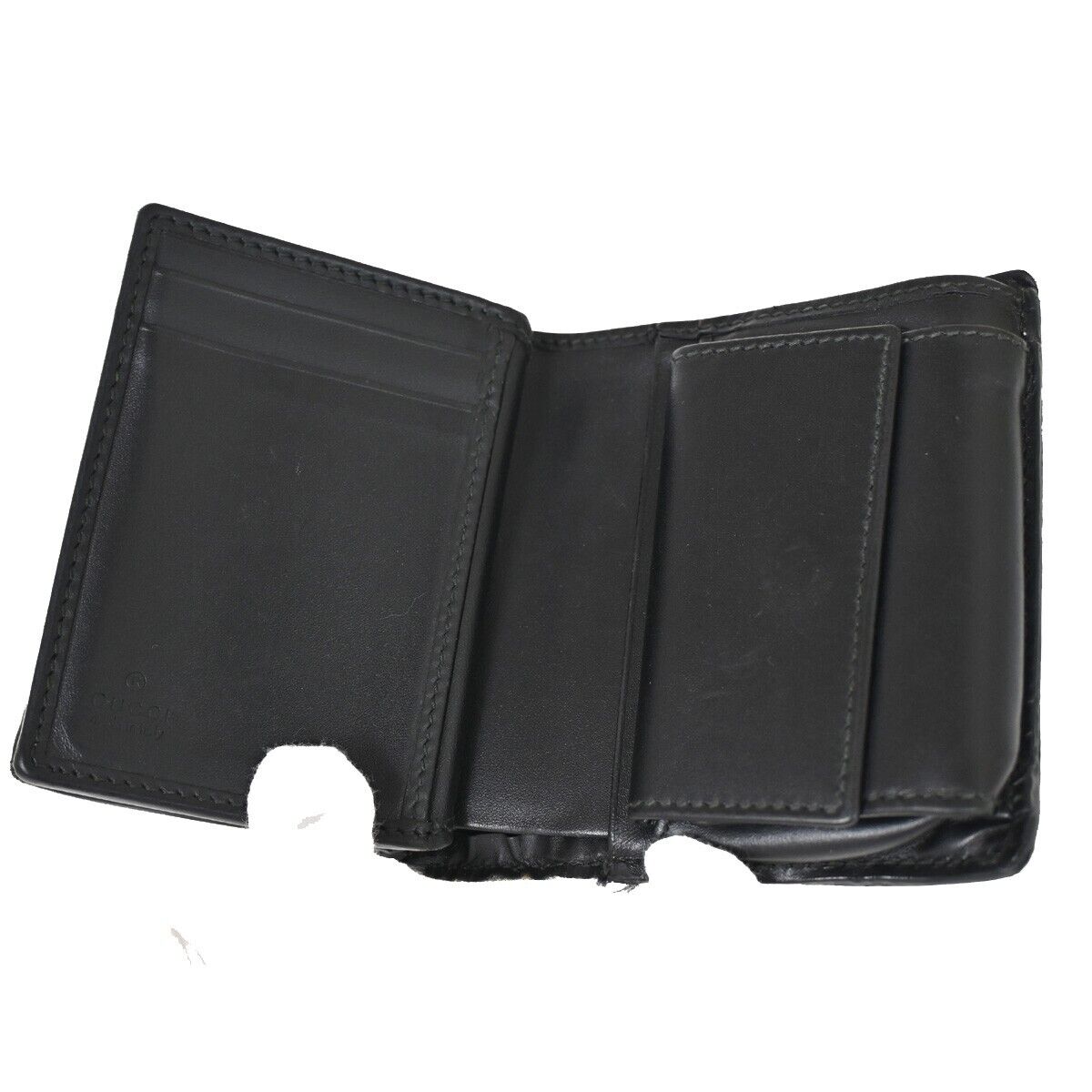 GUCCI Logo GG Pattern Tiger Bifold Wallet Purse Supreme Leather Black 09YD729